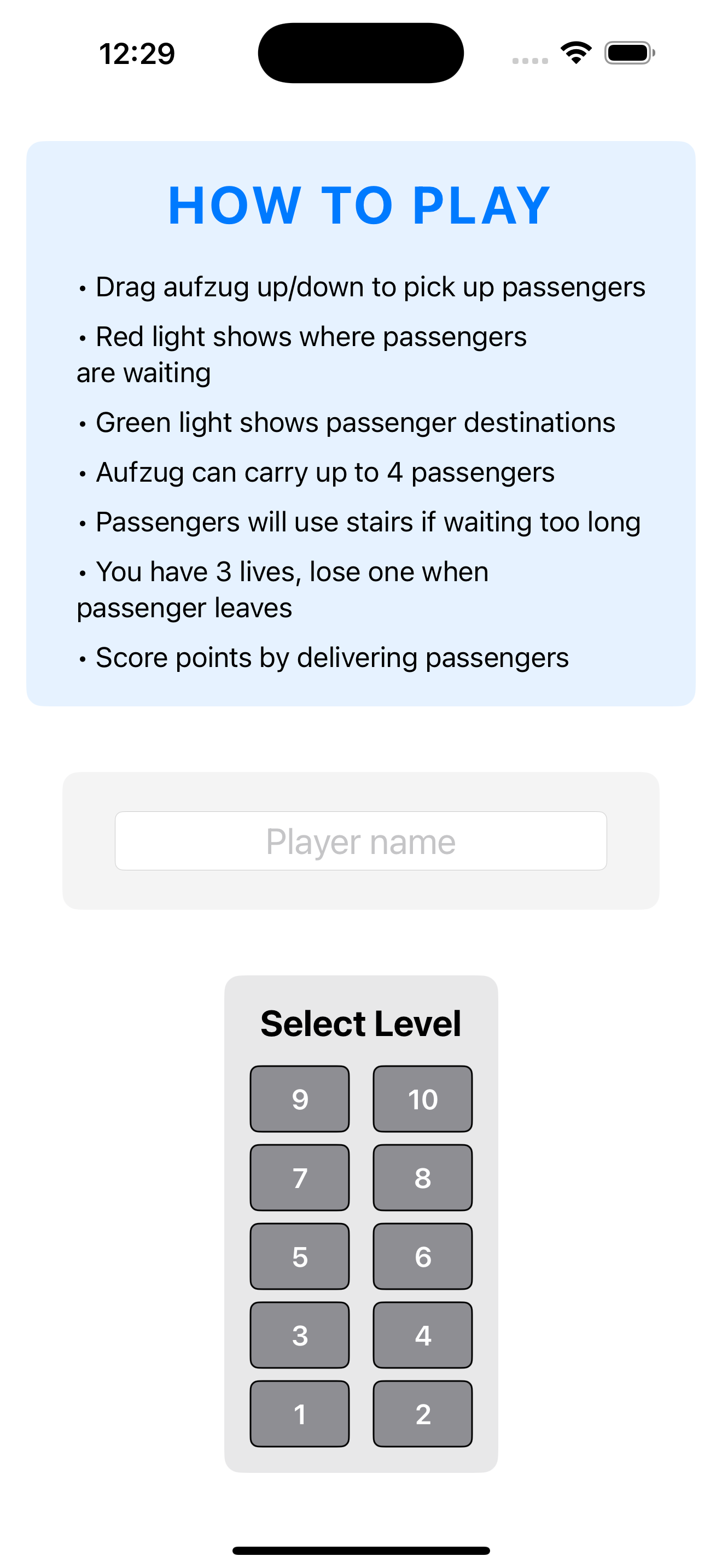 Aufzug gameplay - How to Play screen